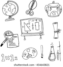 Tools at school in doodle vector art