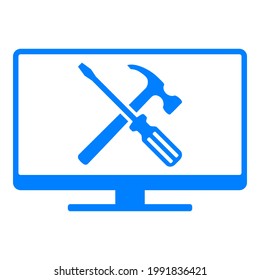 Herramientas y pantalla sobre fondo blanco