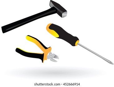 tools screwdriver pliers hammer color vector illustration