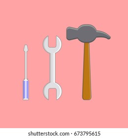 tools screwdriver wrench and hammer object