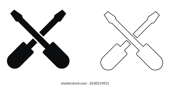 Tools and Service icon. Screwdriver and wrench icon. Settings and repair, service sign vector. Tools and Service solid and line icon. 