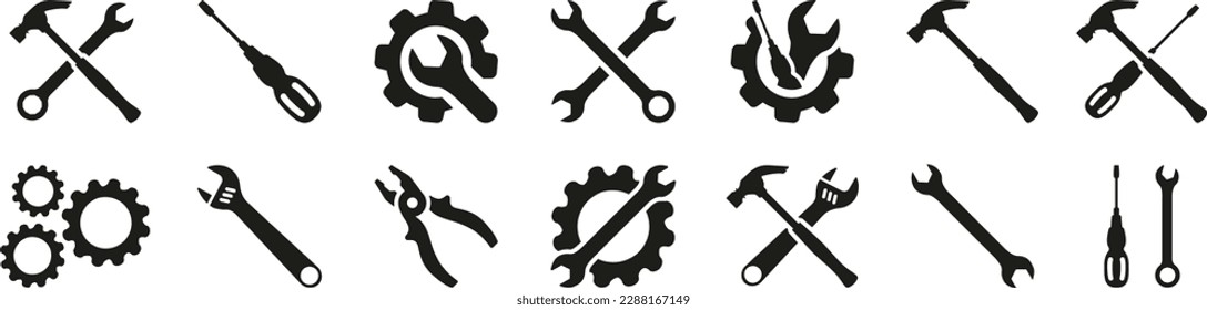 Tools and Service icons set. Wrench, screwdriver and gear icon. Simple Set of Repair Related Icons. Set of repair tools icons.