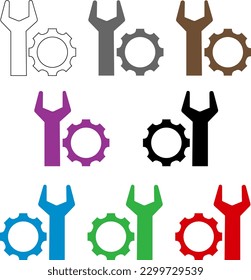 Tools and Service icons set. Wrench, screwdriver and gear icon. Screwdriver and wrench glyph icon. Settings and repair, service sign - stock vector.