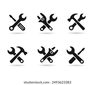 Tools and Service icons set. Wrench, screwdriver icon. Settings and repair, service sign. Screwdriver and wrench glyph icon.