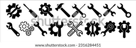 Tools and Service icons set. Wrench, screwdriver and gear icon. Settings and repair, service sign