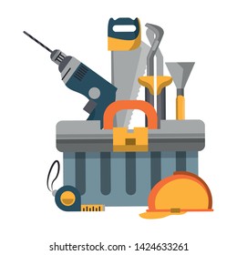 tools set collection workshop helmet plier saw icons cartoon vector illustration graphic design