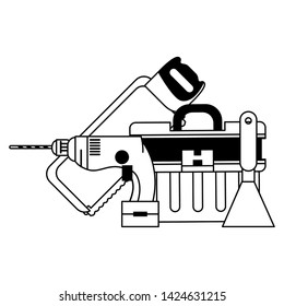 tools set collection workshop tool box hacksaw icons cartoon vector illustration graphic design