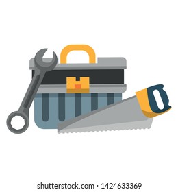 tools set collection workshop tool box wrenches saw icons cartoon vector illustration graphic design