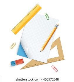 Tools set for education, pencil, rulers and rubber. eps10 vector illustration isolated on white background