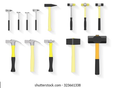 tools set . hammer tools on white background