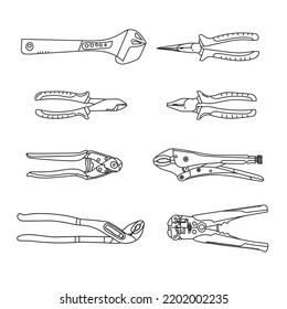 Tools Set Hand Drawn Plier Vector Stock Vector (Royalty Free ...