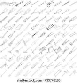 tools set, handsaw, hammer, vector icons, isolated vector symbol sign separately on a white background