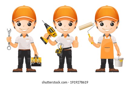 Tools set house service repair with character mascot cartoon vector