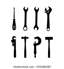 Tools set icon vector design. Hammer, screwdriver, wrench, instrument collection silhouette vector.