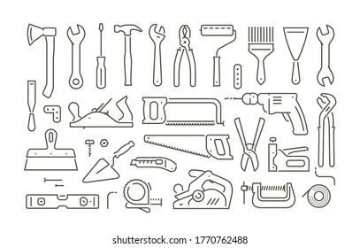 Tools set of icons in linear style. Repair vector illustration
