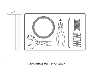 Tools set outline black vector icon 