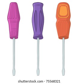 Tools, set of screwdrivers with various handles, isolated on white