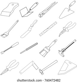 tools set, spatula, linear, separately on a white background, pl