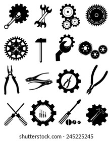tools settings gears icons set