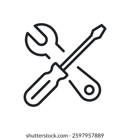 Tools setup thin line icons. Perfect pixel on transparent background