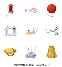 Tools for sewing dresses icons set. Cartoon illustration of 9 tools for sewing dresses vector icons for web