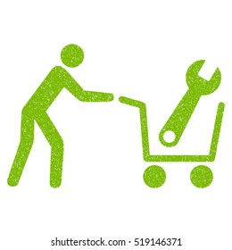 Tools Shopping grainy textured icon for overlay watermark stamps. Flat symbol with scratched texture. Dotted vector eco green ink rubber seal stamp with grunge design on a white background.
