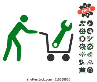 Tools Shopping icon with bonus configuration design elements. Vector illustration style is flat iconic green and gray symbols on white background.