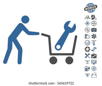 Tools Shopping icon with bonus flying drone tools pictograph collection. Vector illustration style is flat iconic cobalt and gray symbols on white background.