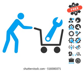 Tools Shopping icon with bonus tools pictures. Vector illustration style is flat iconic blue and gray symbols on white background.