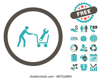 Tools Shopping icon with free bonus pictograph collection. Vector illustration style is flat iconic bicolor symbols, grey and cyan colors, white background.