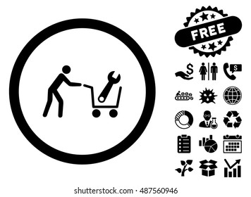 Tools Shopping icon with free bonus images. Vector illustration style is flat iconic symbols, black color, white background.
