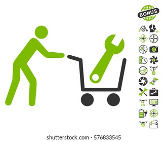 Tools Shopping pictograph with bonus copter service images. Vector illustration style is flat iconic eco green and gray symbols on white background.