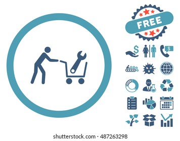 Tools Shopping pictograph with free bonus pictograph collection. Vector illustration style is flat iconic bicolor symbols, cyan and blue colors, white background.