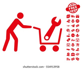 Tools Shopping pictograph with free bonus pictures. Vector illustration style is flat iconic symbols, red color, white background.