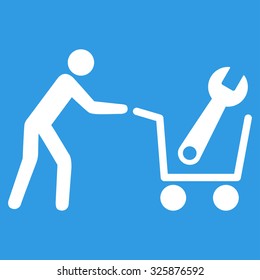 Tools Shopping vector icon. Style is flat symbol, white color, rounded angles, blue background.