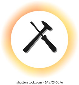Tools sign illustration. Dark icon with shadow on the glowing circle button. Illustration.