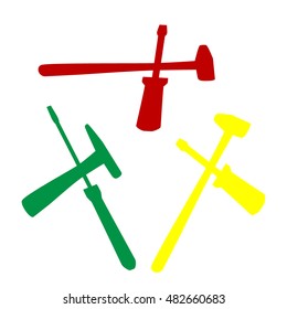 Tools sign illustration. Isometric style of red, green and yellow icon.