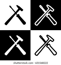 Tools sign illustration. Vector. Black and white icons and line icon on chess board.