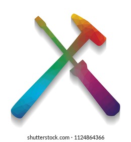 Tools sign illustration. Vector. Colorful icon with bright texture of mosaic with soft shadow on white background. Isolated.