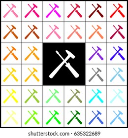 Tools sign illustration. Vector. Felt-pen 33 colorful icons at white and black backgrounds. Colorfull.