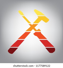 Tools sign illustration. Vector. Horizontally sliced icon with colors from sunny gradient in gray background.