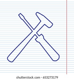 Tools sign illustration. Vector. Navy line icon on notebook paper as background with red line for field.
