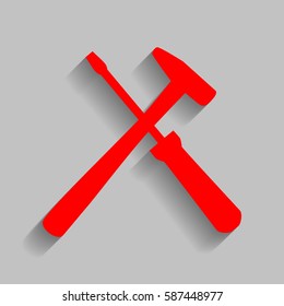 Tools sign illustration. Vector. Red icon with soft shadow on gray background.