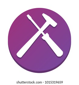 Tools sign illustration. Vector. White icon with flat shadow on purpureus circle at white background. Isolated.