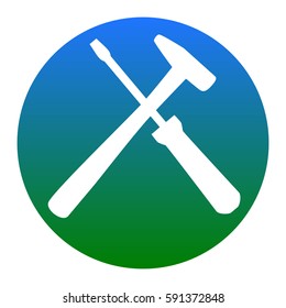 Tools sign illustration. Vector. White icon in bluish circle on white background. Isolated.