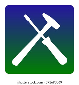 Tools sign illustration. Vector. White icon at green-blue gradient square with rounded corners on white background. Isolated.