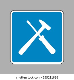 Tools sign illustration. White icon on blue sign as background.