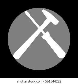 Tools sign illustration. White icon in gray circle at black background. Circumscribed circle. Circumcircle.