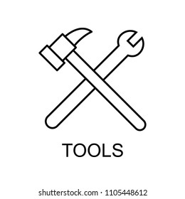 tools sign outline icon. Element of data protection icon with name for mobile concept and web apps. Thin line tools sign icon can be used for web and mobile on white background