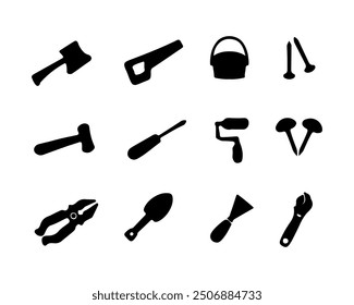 Tools silhouette. Repair and construction tools collection. Vector illustration